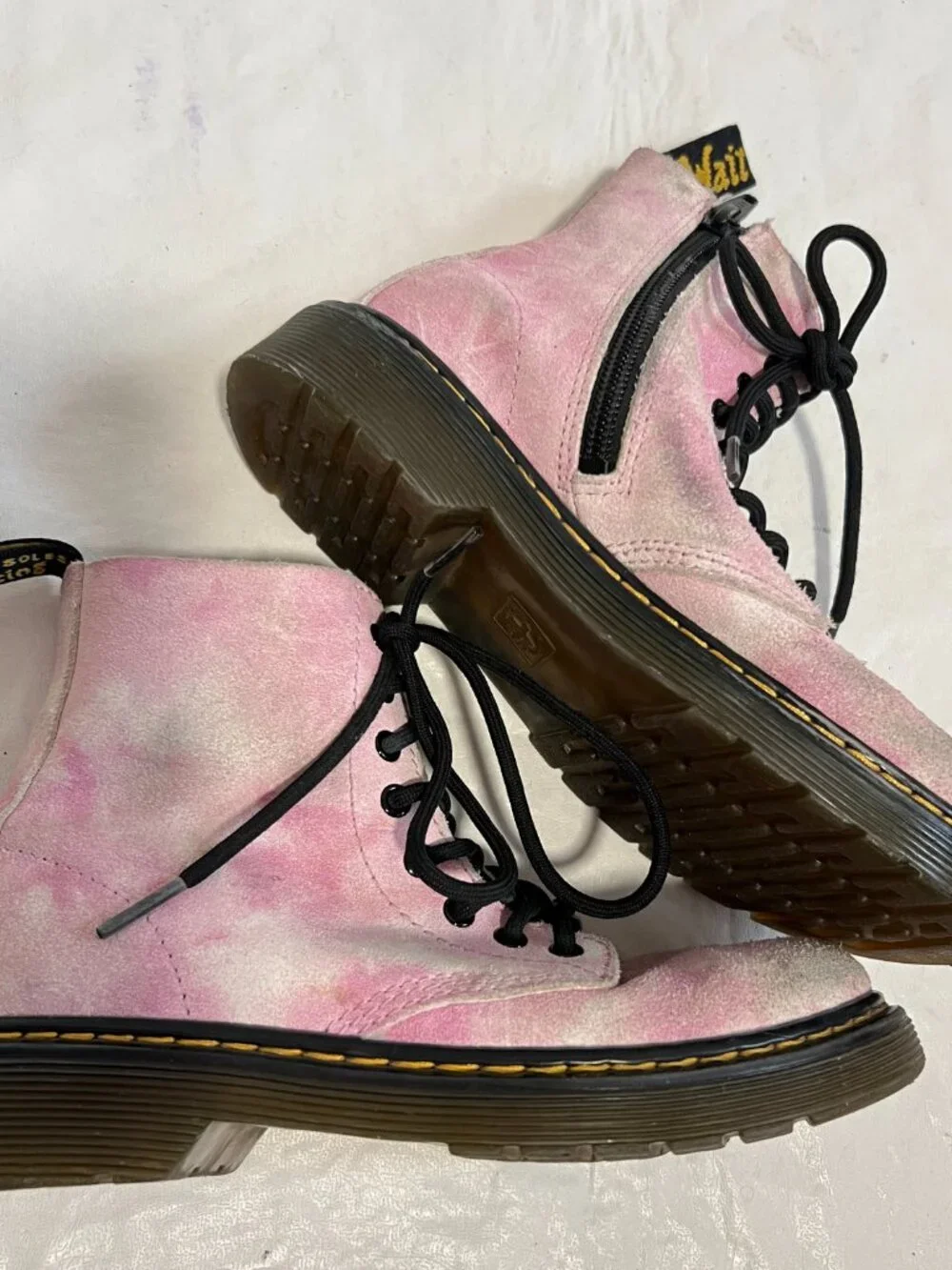 Dr Martens boots 1460 J Pascal Tie Dye pink suede kids size 1 lace zip up docs